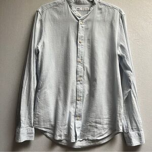 ZARA Lightweight Cotton Beach Coverup Boyfriend Shirt Blue Small